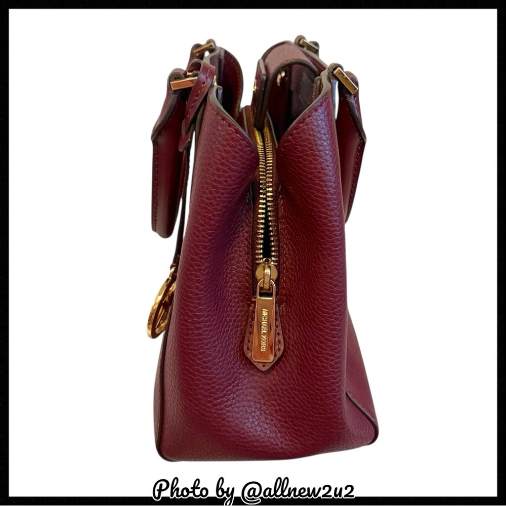 Michael Kors Kimberly Small Leather Satchel Crossbody Bag Merlot W/ Gold Hdw - Picture 5 of 14